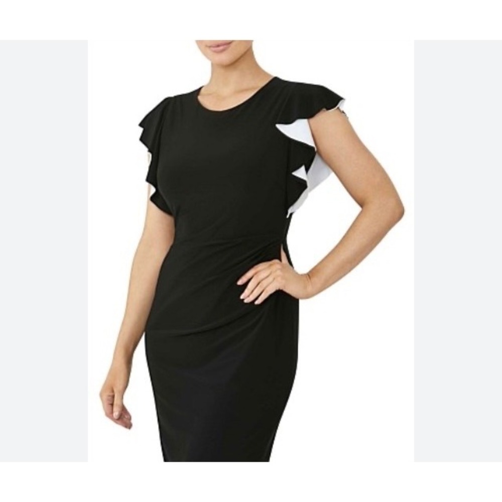 Lauren Ralph Lauren Black Ruffle Sleeve Sheath Dress 14P Petite Formal Event New